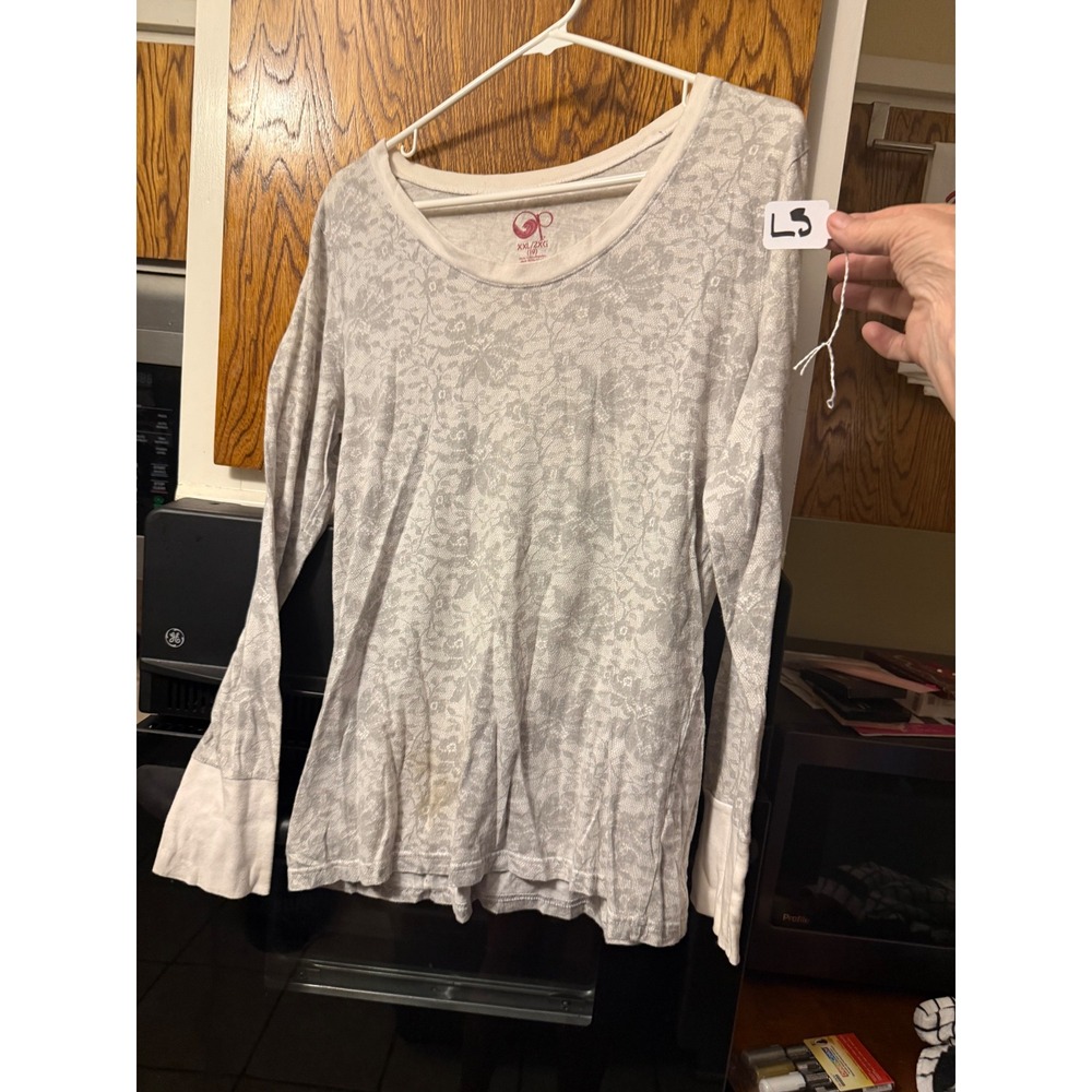 Ocean Pacific OP Womens XXL Grey White Floral Lace Print Long SleeveTop OJ42001H